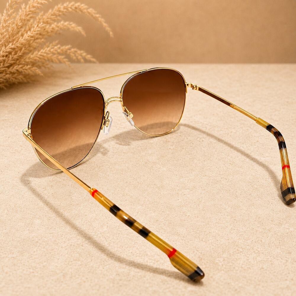 Burberry BE3113 Ferry Gold Aviator Sunglasses Brown Gradient Lenses - Picture 5 of 5